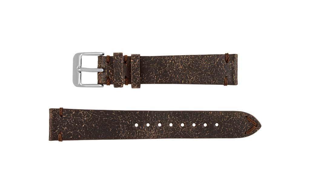 Fleurus France - Men's Espresso Distressed Vintage Leather Watch Strap