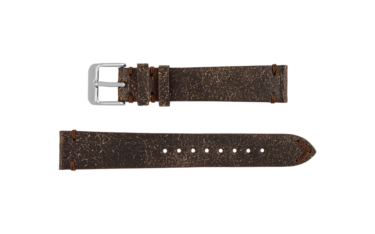 Fleurus France - Men&#39;s Espresso Distressed Vintage Leather Watch Strap