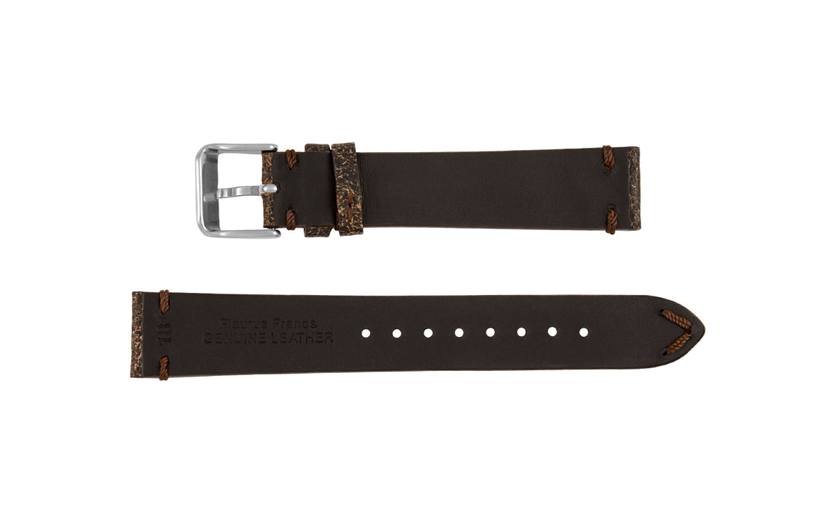Fleurus France - Men&#39;s Espresso Distressed Vintage Leather Watch Strap