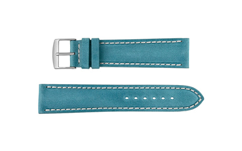 Fleurus France - Men's Ocean Blue Ecru Stitch Soft Vintage Leather Watch Strap