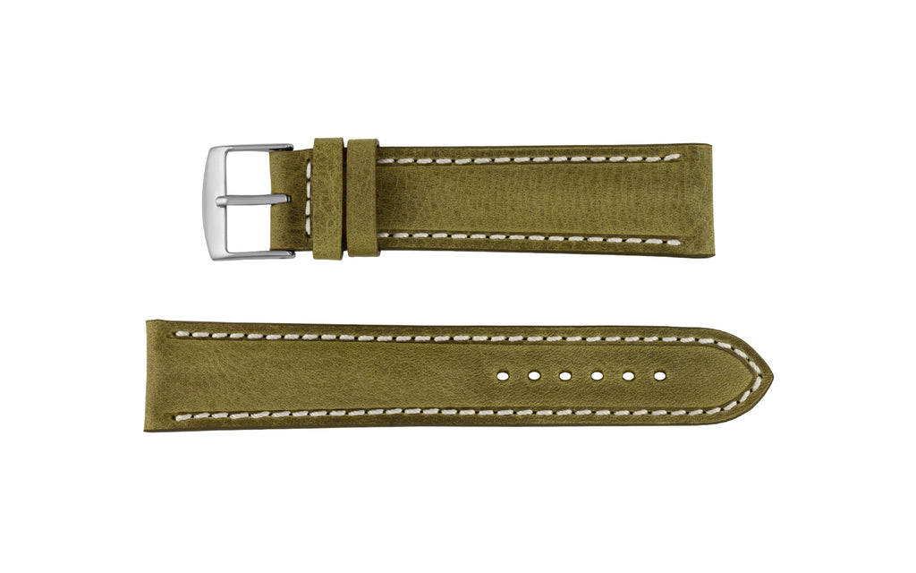 Fleurus France - Men's Olive Ecru Stitch Soft Vintage Leather Watch Strap