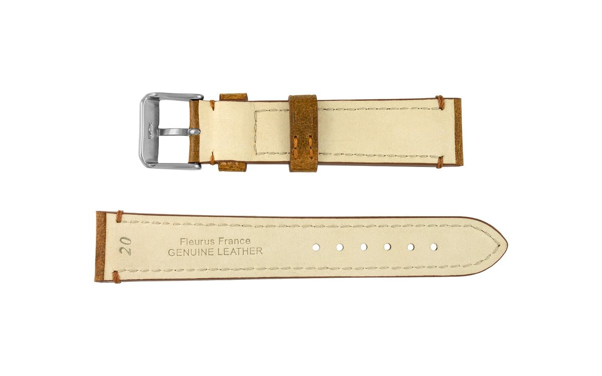 Fleurus France - Men&#39;s Chestnut Camel Leather Watch Strap