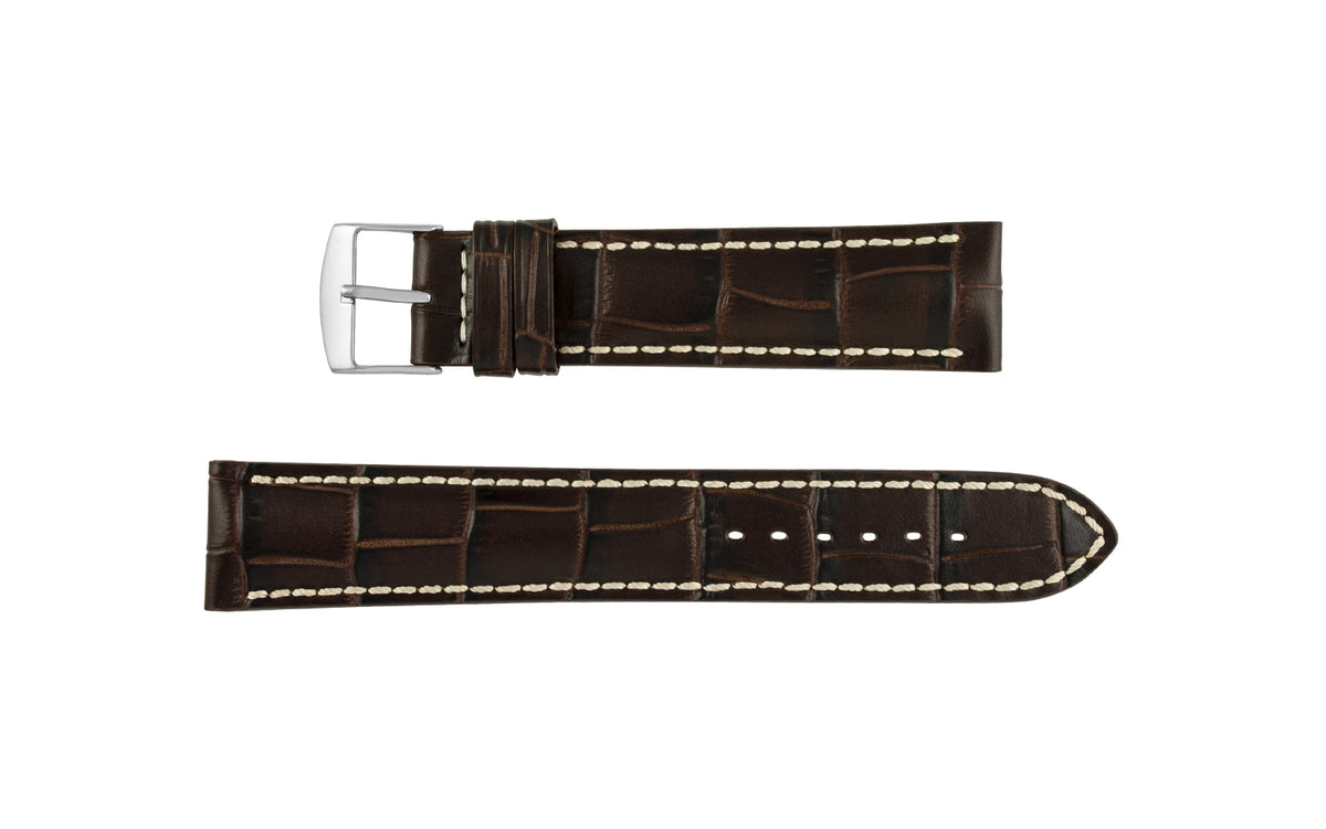Fleurus France - Men&#39;s Espresso Ecru Stitch Alligator Grain Leather Watch Strap