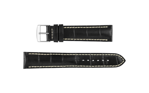 Fleurus France - Men's Black Ecru Stitch Alligator Grain Leather Watch Strap