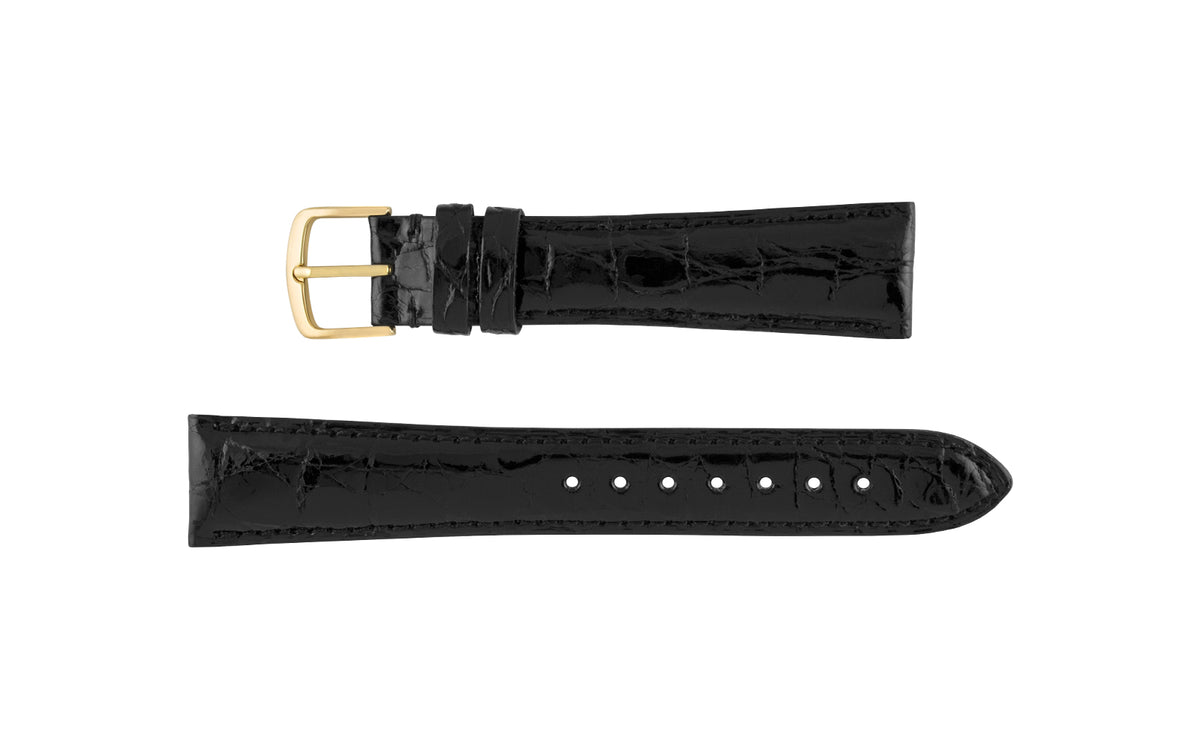 Hadley Men&#39;s Black High-Polished Genuine Crocodile Watch Strap