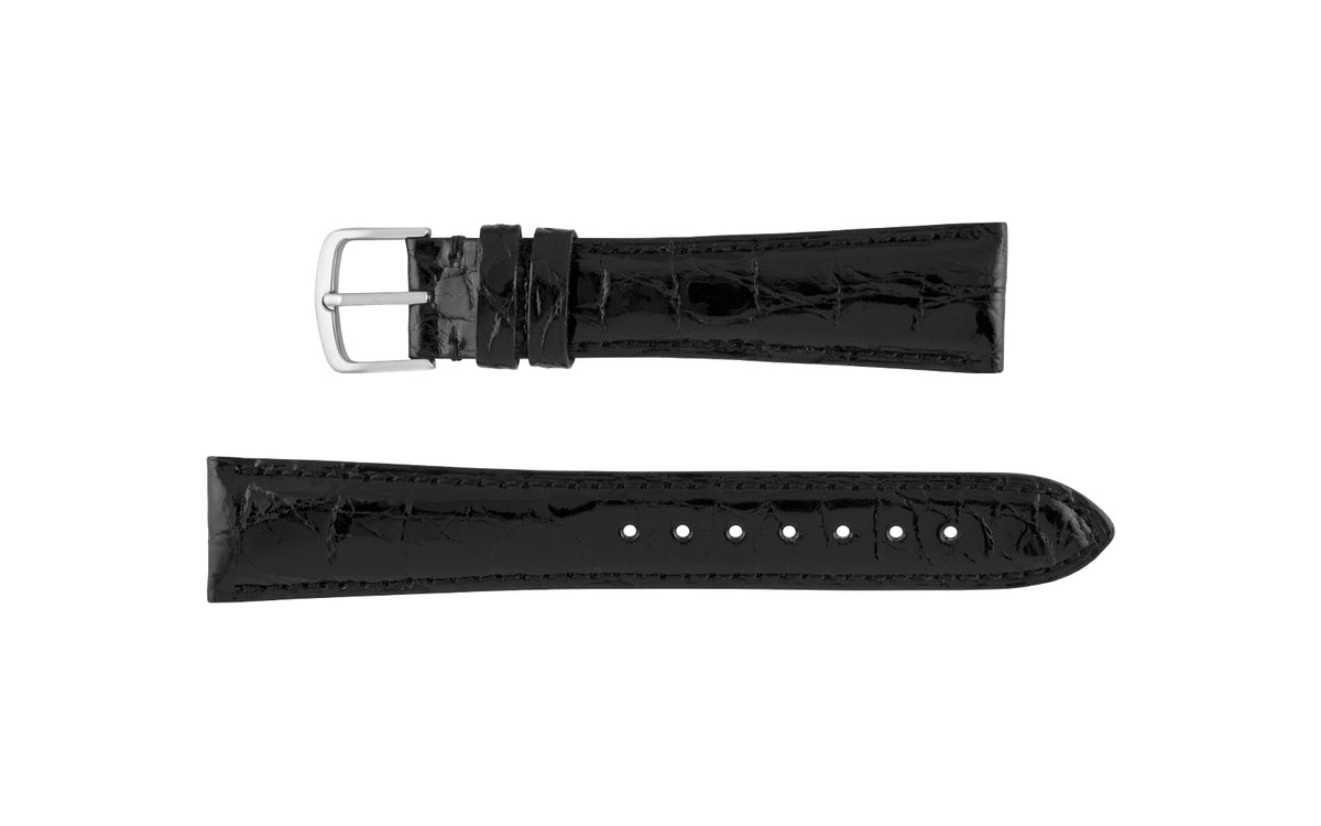 Hadley Men&#39;s LONG Black High-Polished Genuine Crocodile Watch Strap
