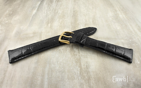 Hadley Men's LONG Black High-Polished Genuine Crocodile Watch Strap
