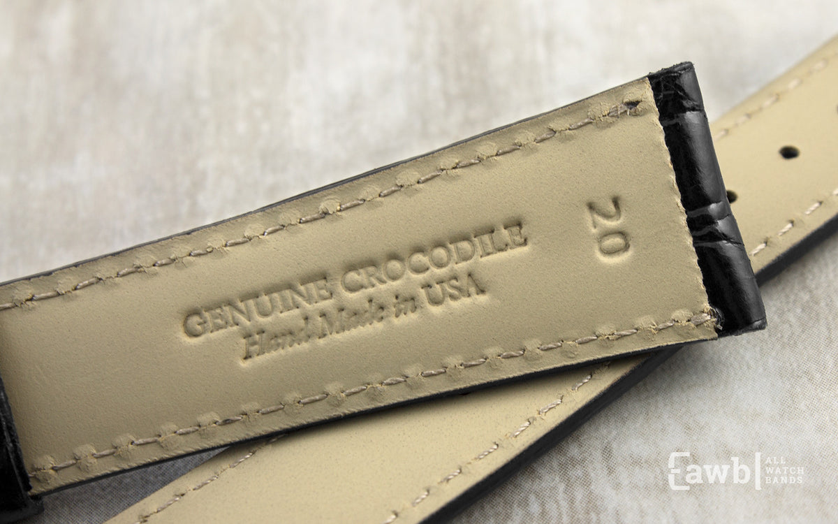 Hadley Men&#39;s LONG Black High-Polished Genuine Crocodile Watch Strap