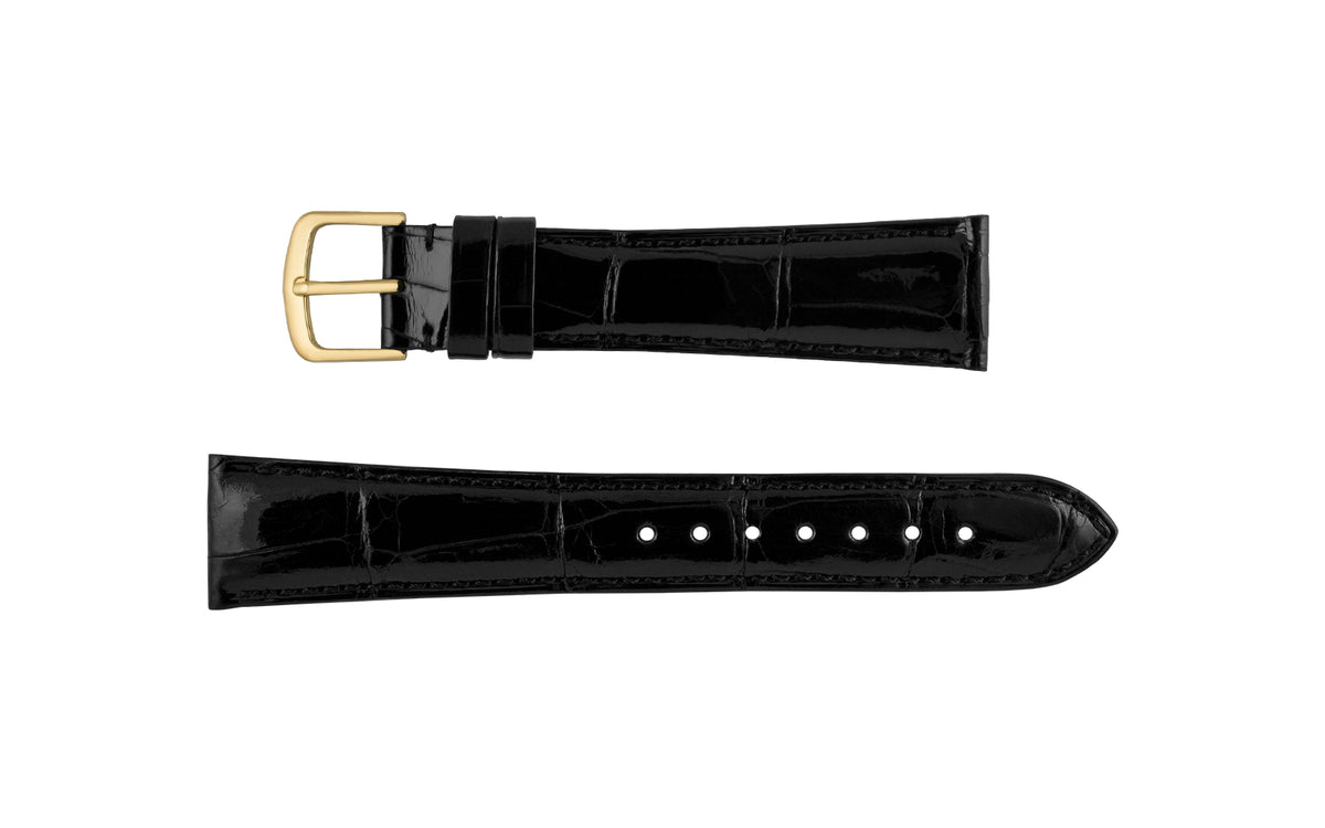 Hadley-Roma Men&#39;s High-Gloss Black Genuine Alligator Watch Strap