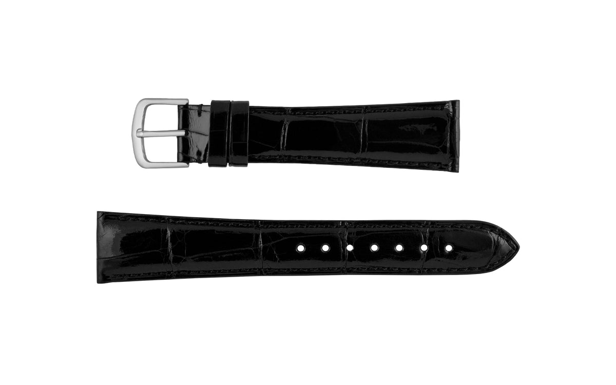 Hadley-Roma Men&#39;s High-Gloss Black Genuine Alligator Watch Strap