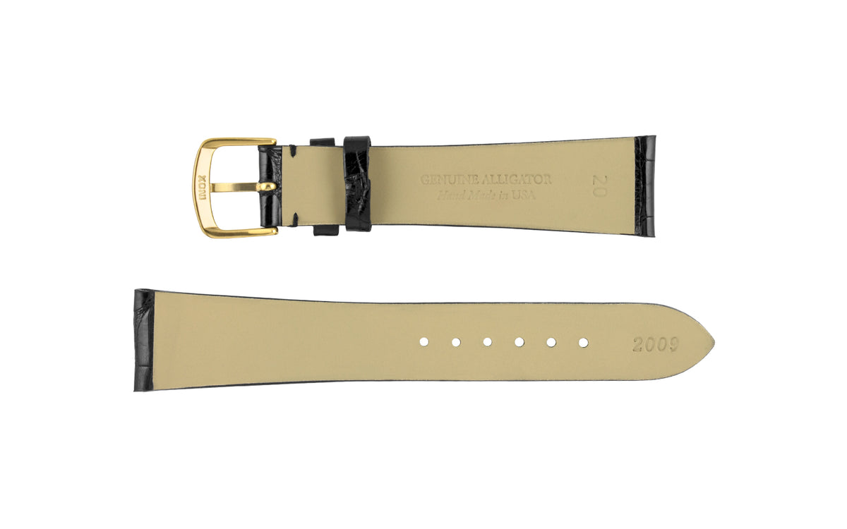 Hadley-Roma Men&#39;s High-Gloss Black Genuine Alligator Watch Strap