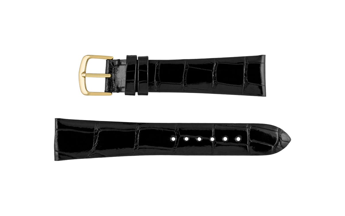 Hadley-Roma Men&#39;s High-Gloss Black Genuine Alligator Watch Strap