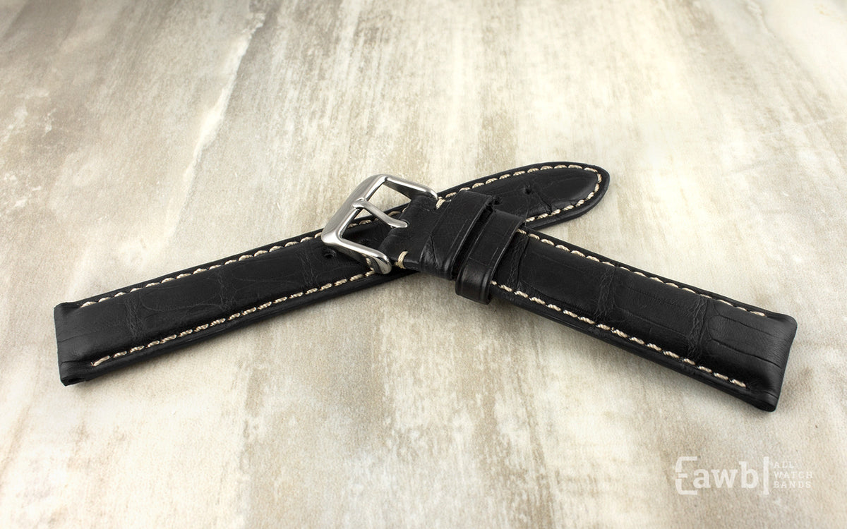 Hadley-Roma Men&#39;s Black Genuine Caiman Crocodile Watch Strap