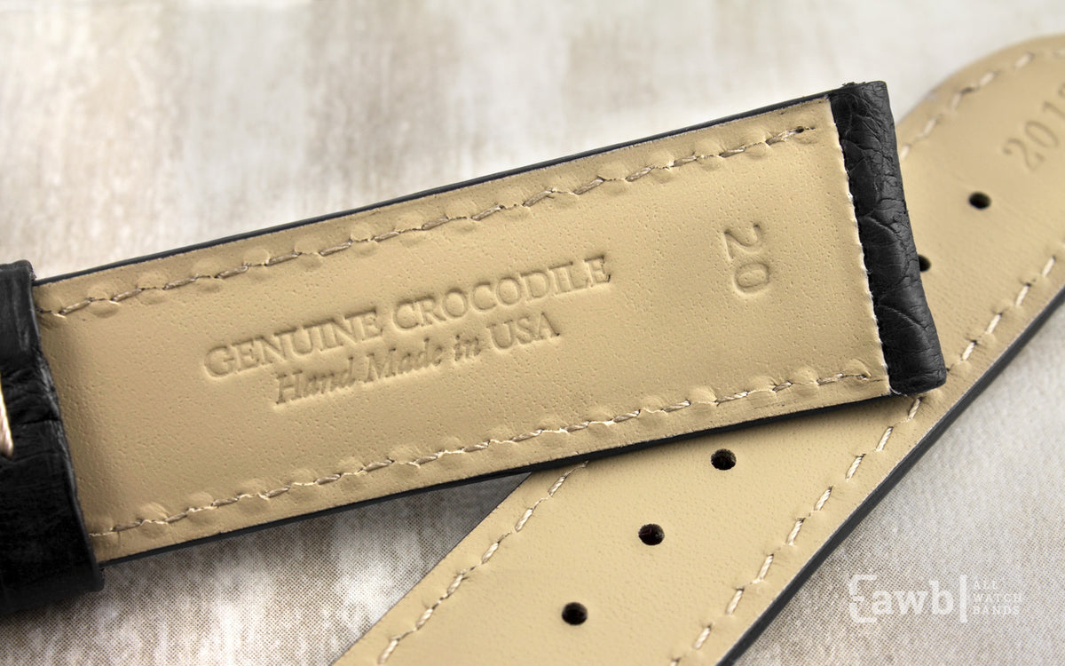 Hadley-Roma Men&#39;s Black Genuine Caiman Crocodile Watch Strap