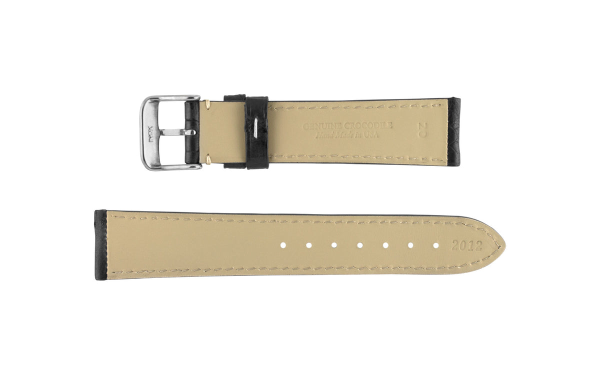 Hadley-Roma Men&#39;s Black Genuine Caiman Crocodile Watch Strap