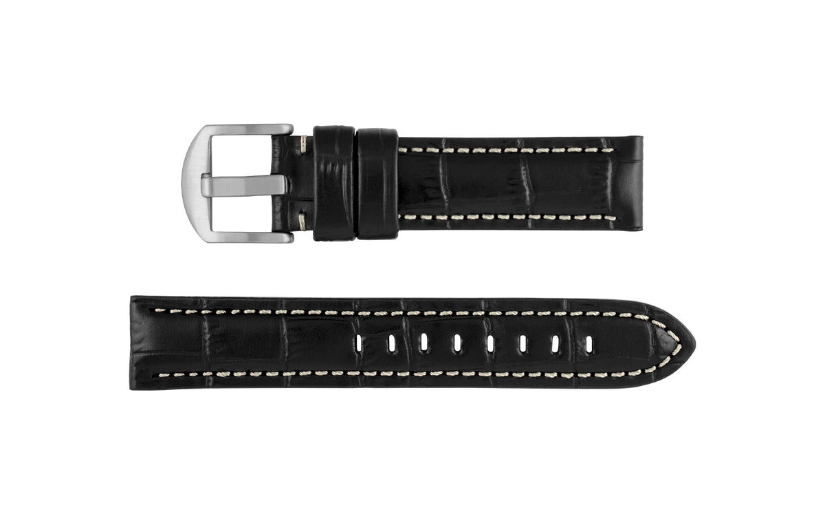 Hadley-Roma Men&#39;s Black Panerai Style Alligator Grain Italian Calfskin Watch Strap