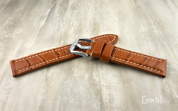 Men s Tan Panerai Style Alligator Grain Calfskin Leather Watch Strap