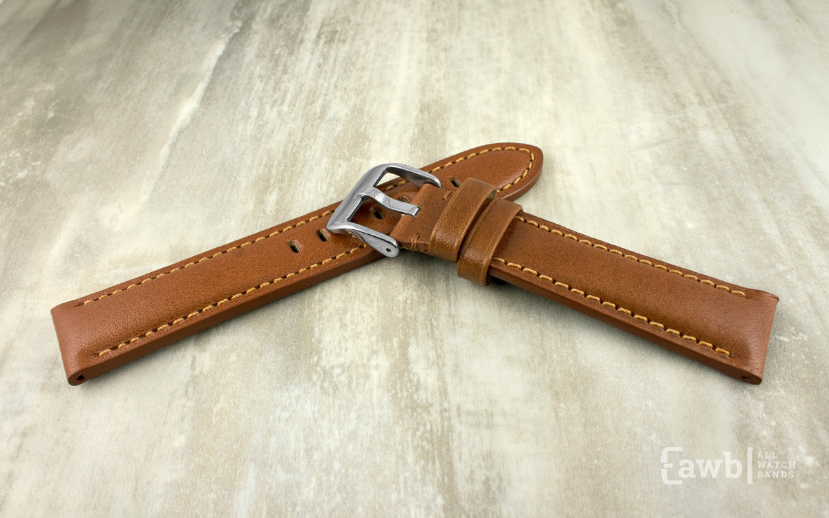Hadley Men&#39;s Tan High Polished Glazed Leather Watch Strap