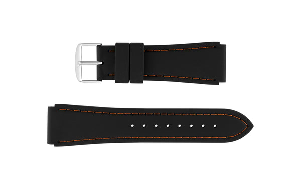 Hadley-Roma Men's Black & Orange Stitched Silicone Watch Band