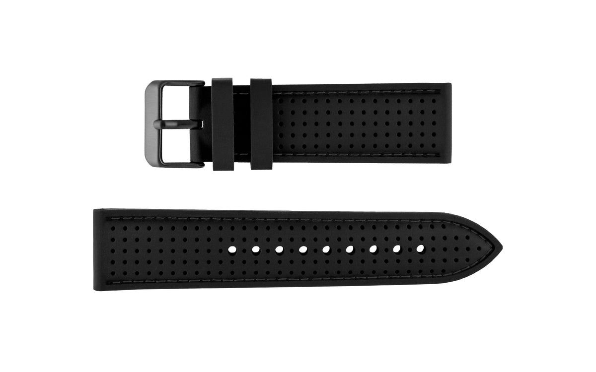 Hadley-Roma Men&#39;s Black Perforated Sport Silicone Watch Band