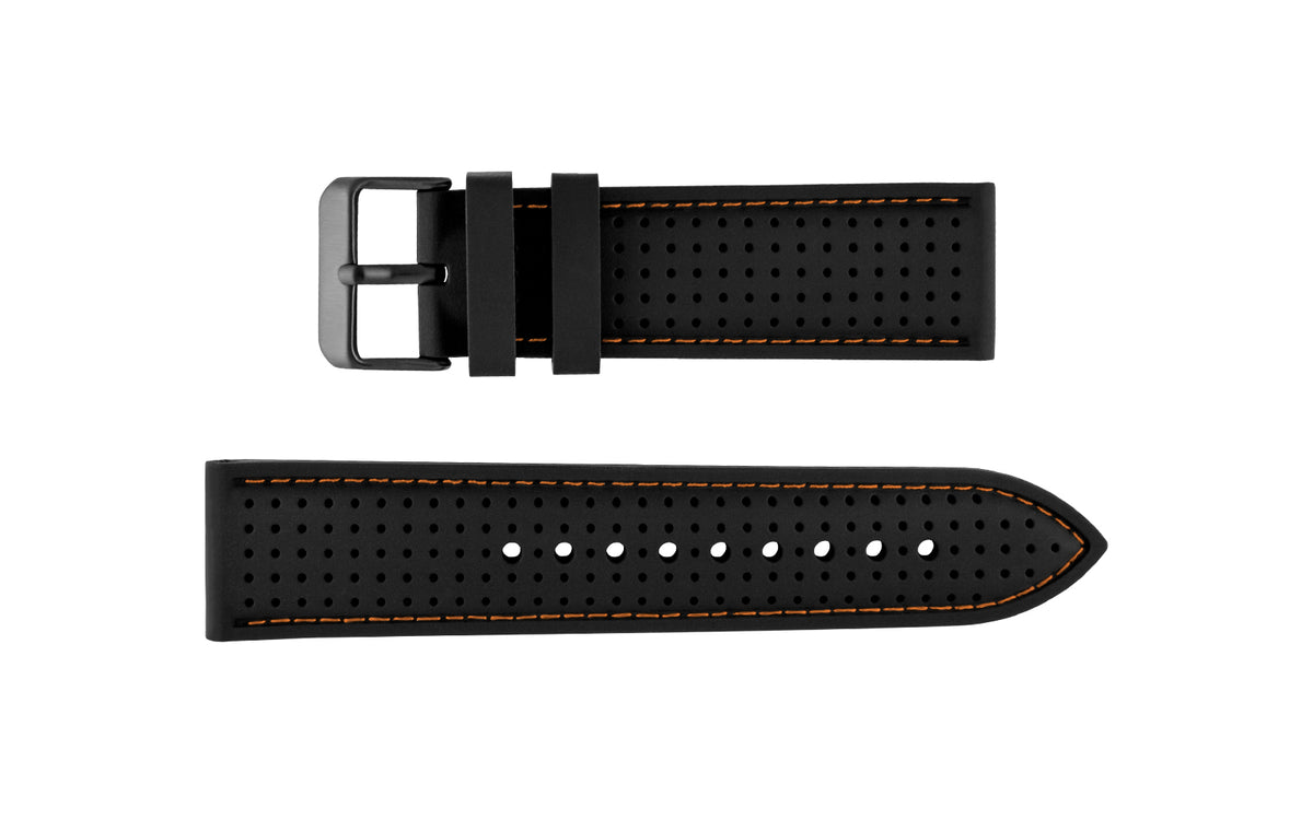 Hadley-Roma Men&#39;s Black &amp; Orange Perforated Sport Silicone Watch Band