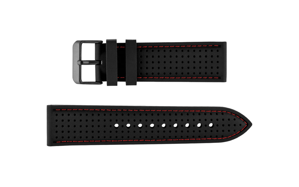 Hadley-Roma Men's Black & Red Perforated Sport Silicone Watch Band