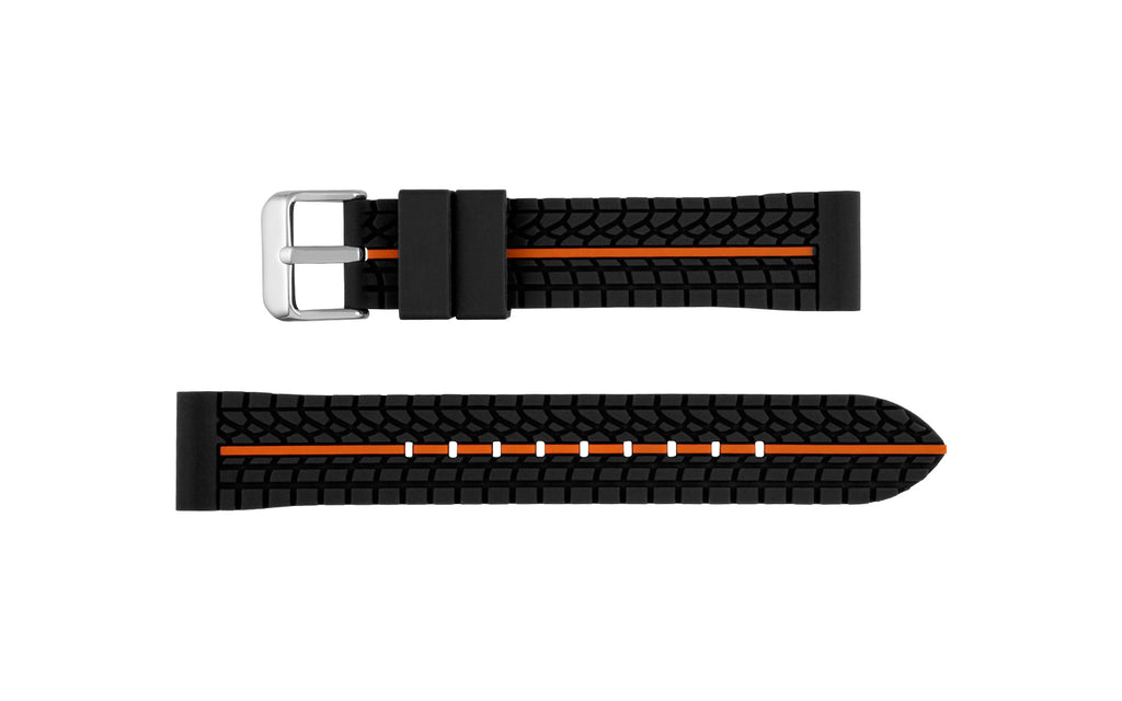 Hadley-Roma Men's Black & Orange Tire Tread Silicone Diver Watch Band