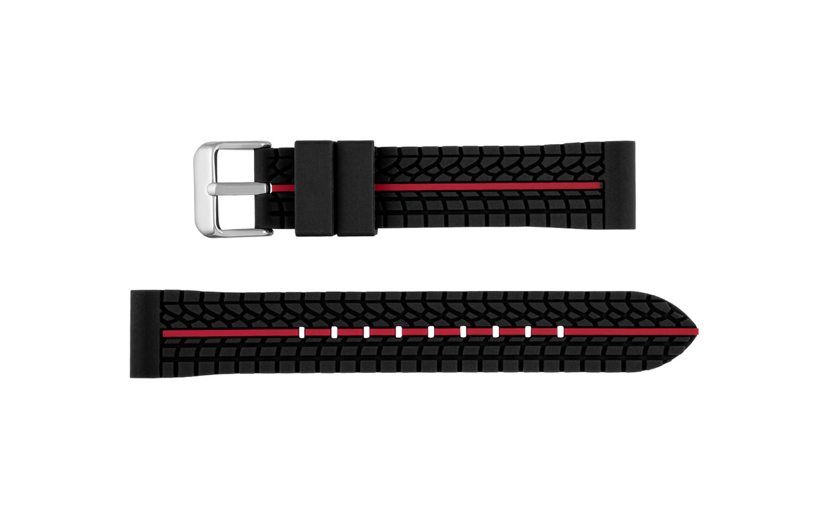 Hadley-Roma Men&#39;s Black &amp; Red Tire Tread Silicone Diver Watch Band