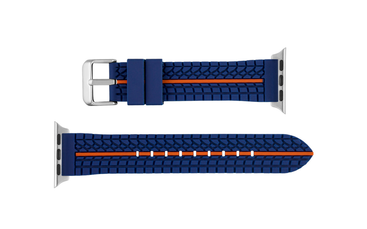 Apple Watch Strap - Blue &amp; Orange Tire Tread Silicone