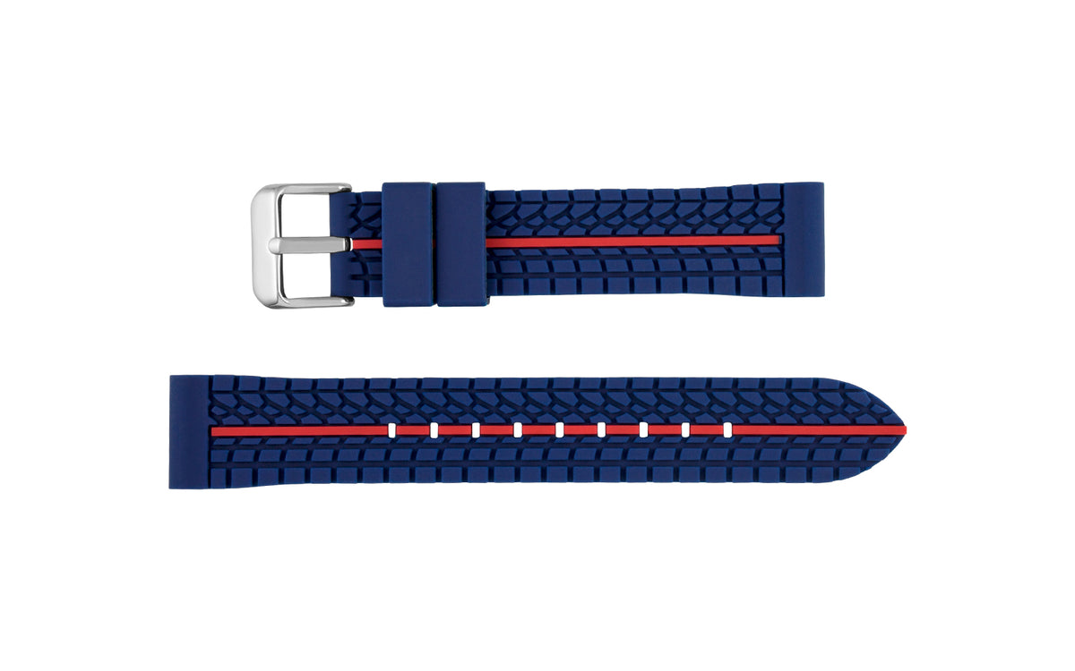 Hadley-Roma Men&#39;s Blue &amp; Red Tire Tread Silicone Diver Watch Band