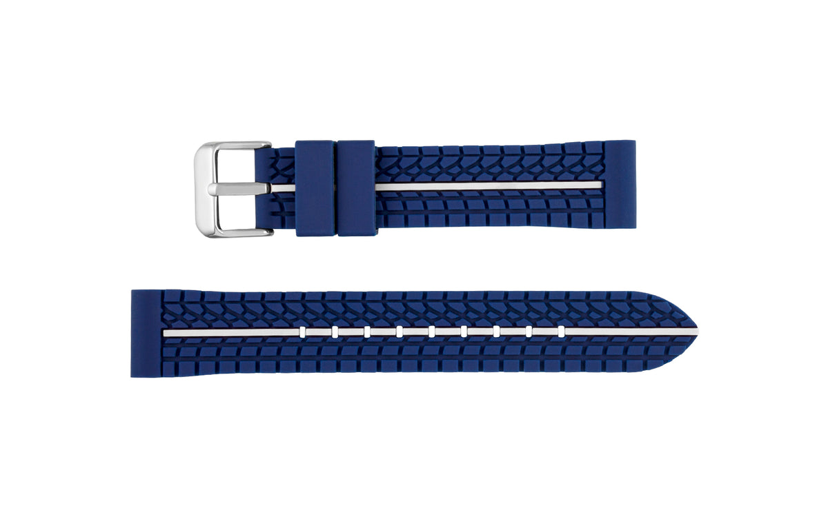Hadley-Roma Men&#39;s Blue &amp; White Tire Tread Silicone Diver Watch Band