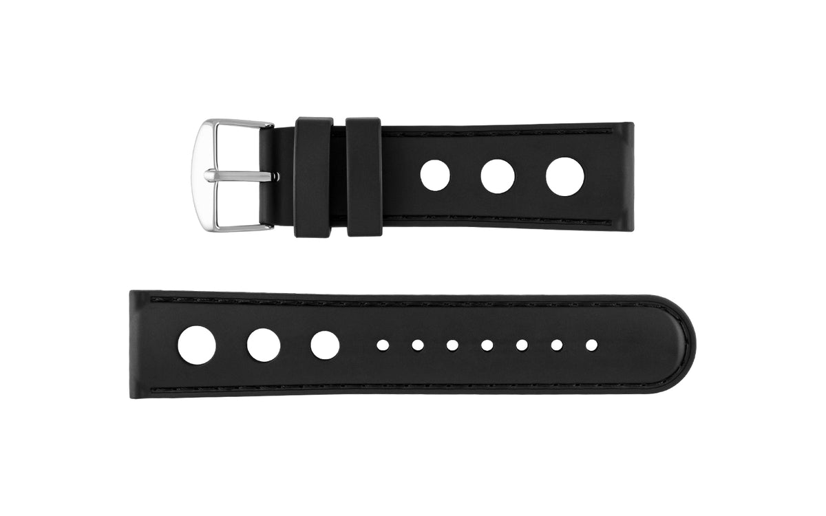 AWB Men&#39;s Black Rally Racing Style Genuine Rubber Watch Strap