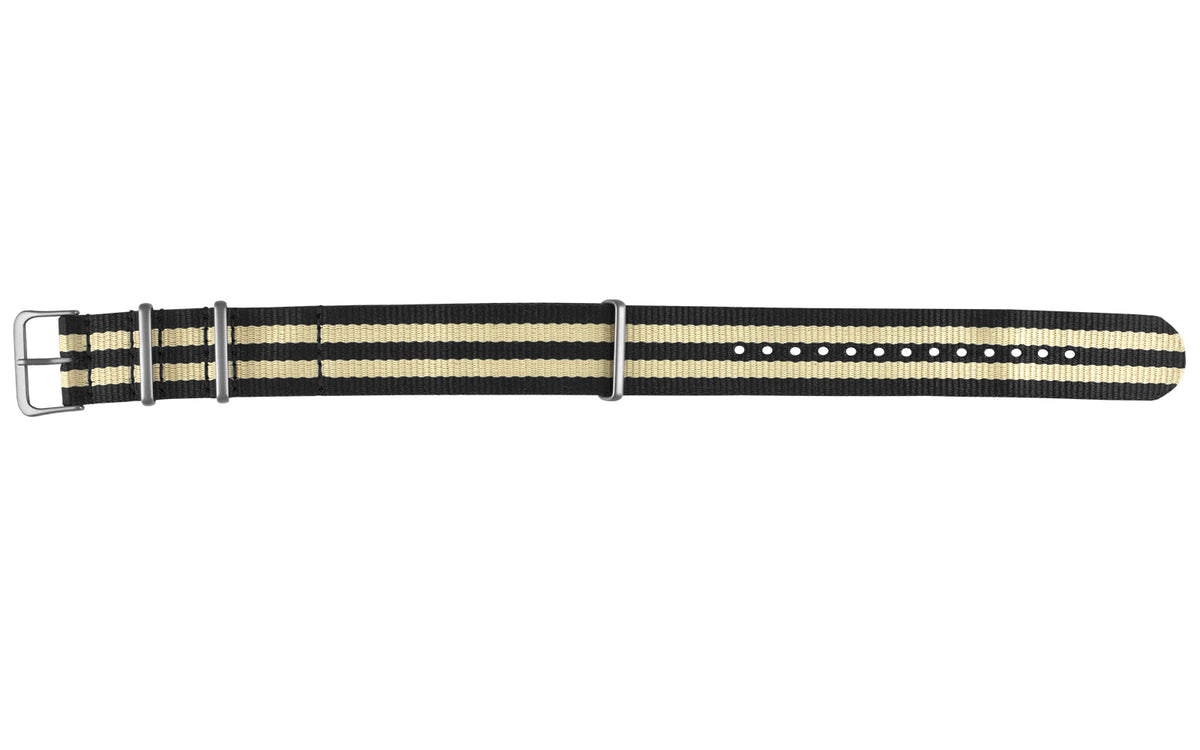 Hadley-Roma Black &amp; Beige Stripe Nylon Watch Strap