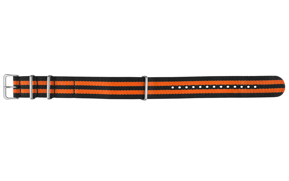 Hadley-Roma Black &amp; Orange Stripe Nylon Watch Strap