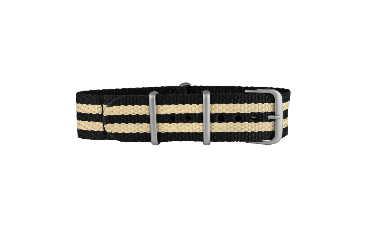 Hadley-Roma Black &amp; Beige Stripe Nylon Watch Strap