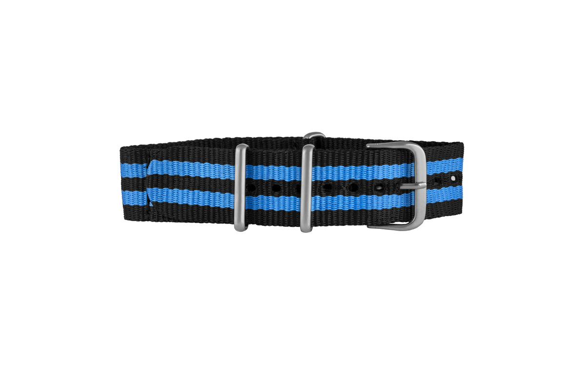 Hadley-Roma Black &amp; Royal Stripe Nylon Watch Strap