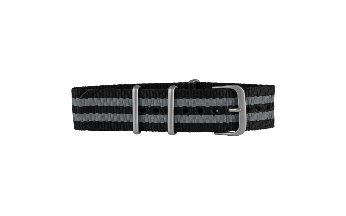 Hadley-Roma Black &amp; Gray Stripe Nylon Watch Strap