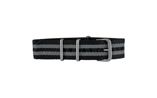 Hadley-Roma Black & Gray Stripe Nylon Watch Strap