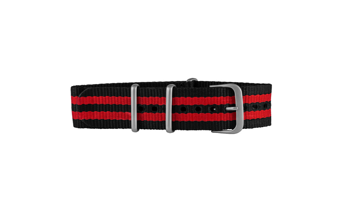 Hadley-Roma Black &amp; Red Stripe Nylon Watch Strap