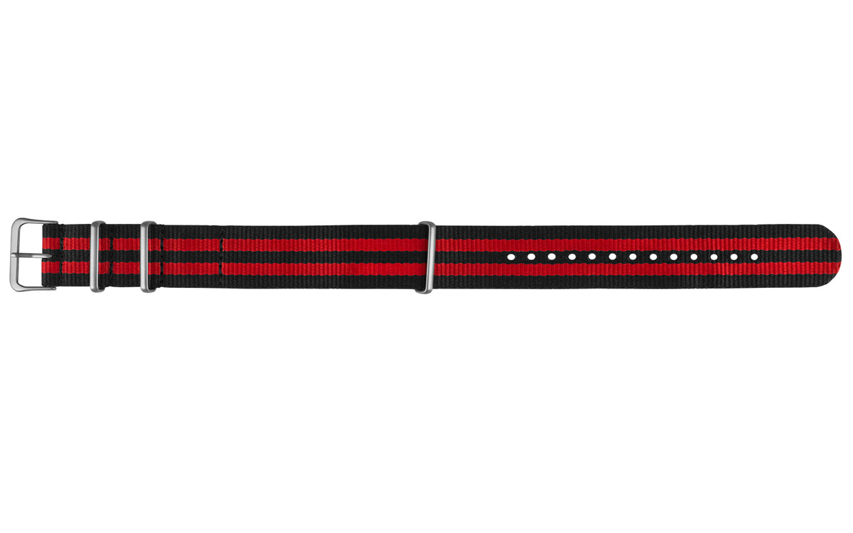 Hadley-Roma Black &amp; Red Stripe Nylon Watch Strap