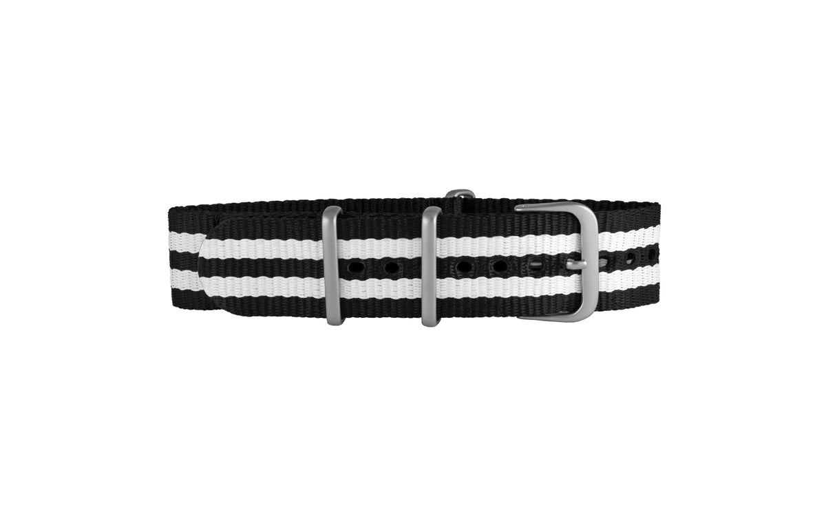 Hadley-Roma Black &amp; White Stripe Nylon Watch Strap