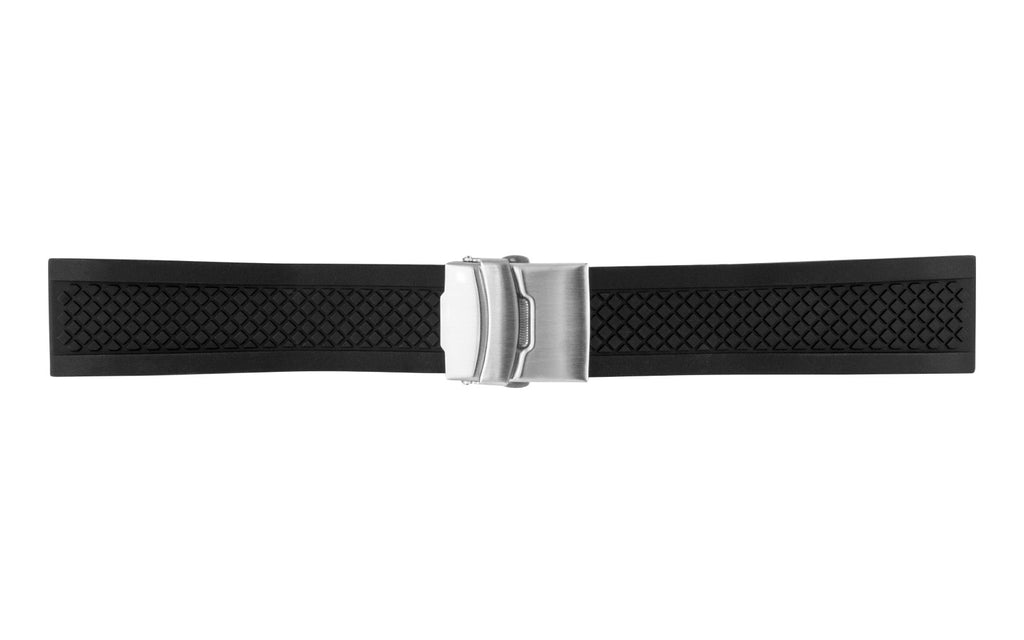 AWB Men's Black Silicone Deployant Clasp Cross Cut Diver Watch Band