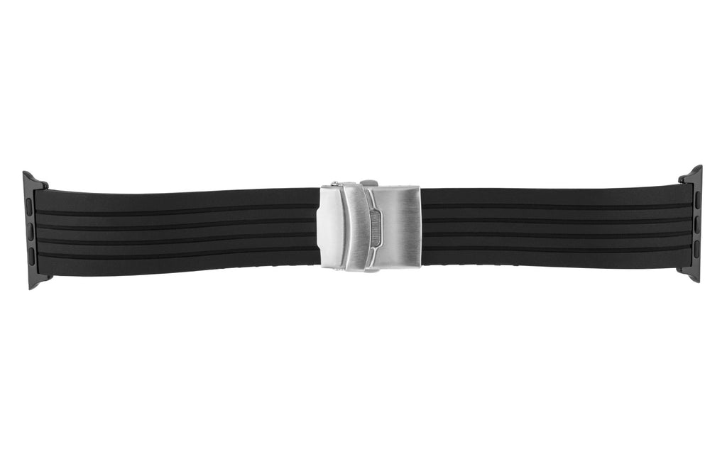 Apple Watch 42mm Replacement Strap by AWB, Black Silicone Ridged Design with Deployment Clasp AWB595-001