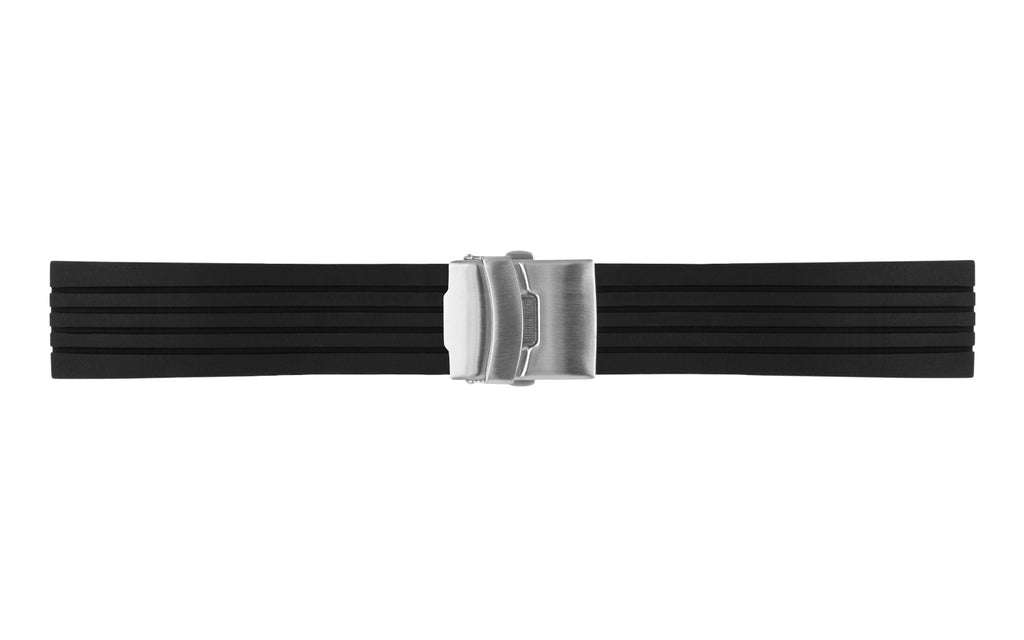 AWB Men's Black Silicone Deployant Clasp Groove Diver Watch Band