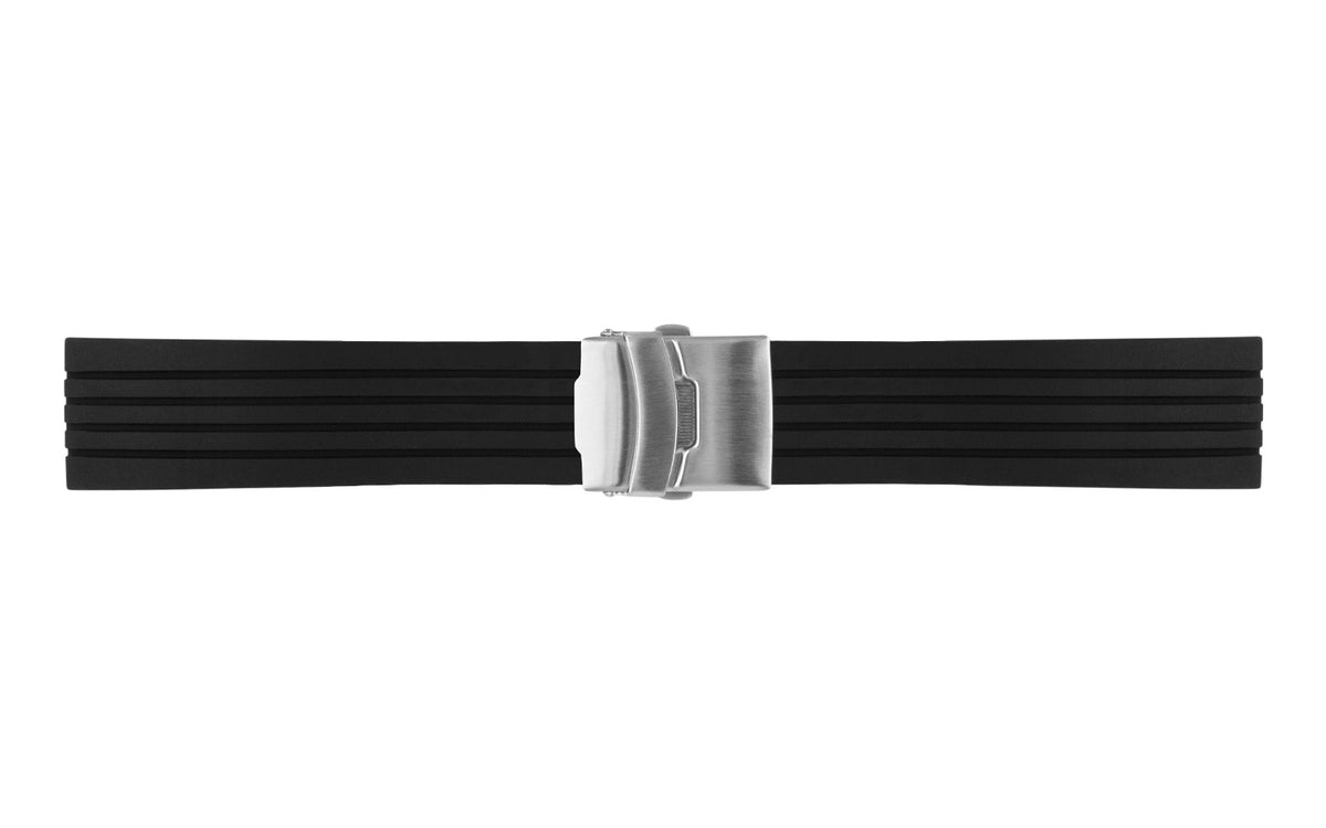 AWB Men&#39;s Black Silicone Deployant Clasp Groove Diver Watch Band