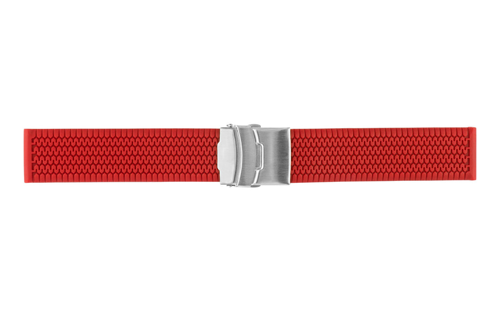 AWB Men's Red Silicone Deployant Clasp Tire Tread Diver Watch Band