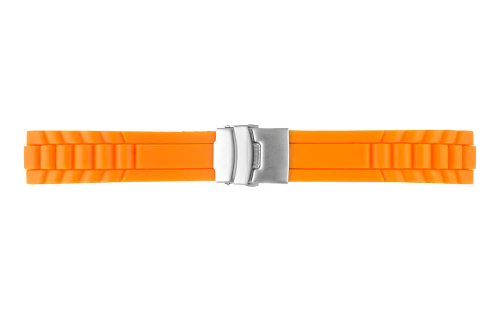 AWB Men's Orange Silicone Deployant Clasp Oyster Style Link Diver Watch Band