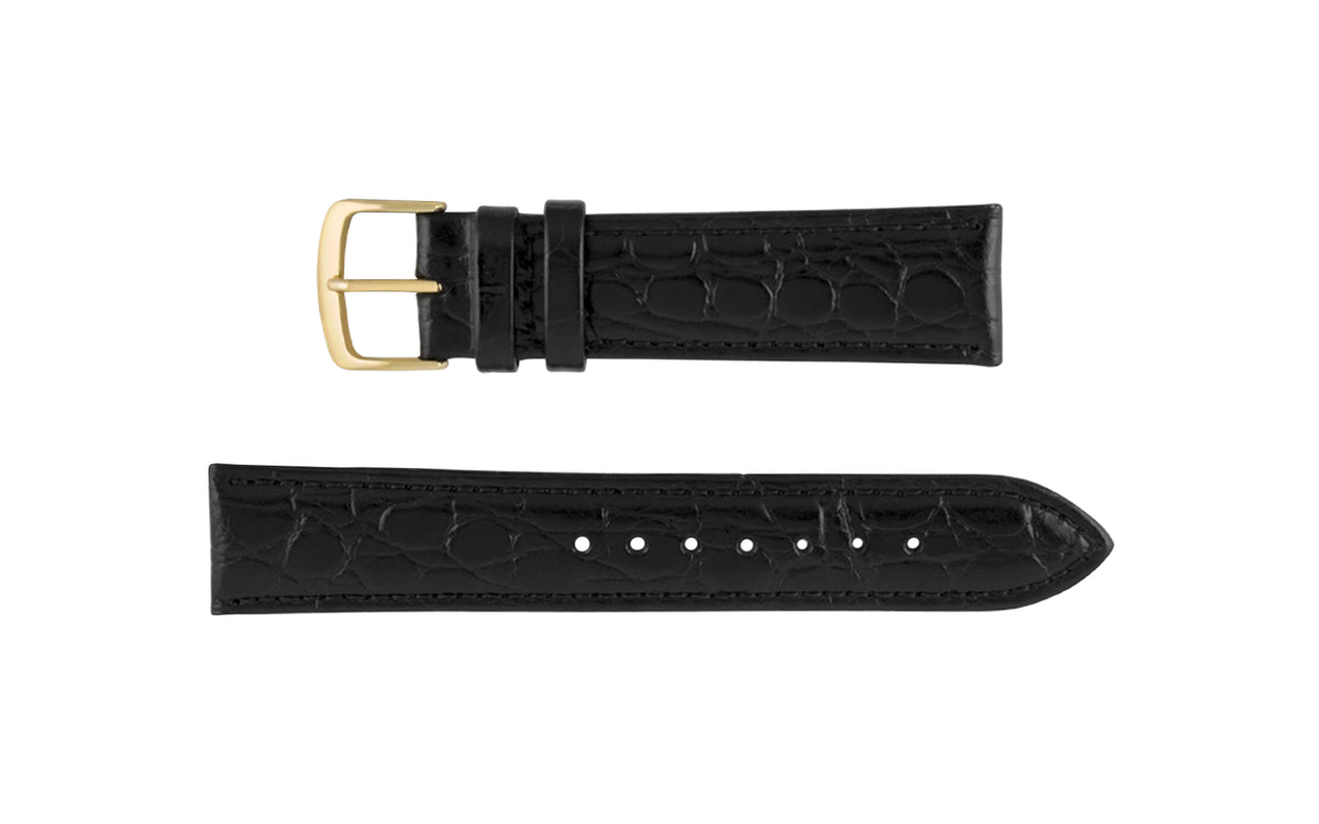 Hadley-Roma Men&#39;s SHORT Black Crocodile Grain Italian Leather Watch Strap
