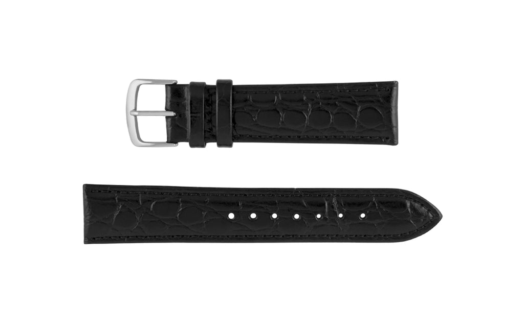 Hadley-Roma Men's LONG Black Crocodile Grain Italian Leather Watch Strap