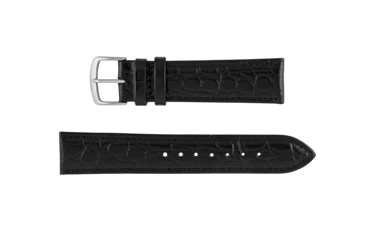 Hadley-Roma Men&#39;s LONG Black Crocodile Grain Italian Leather Watch Strap